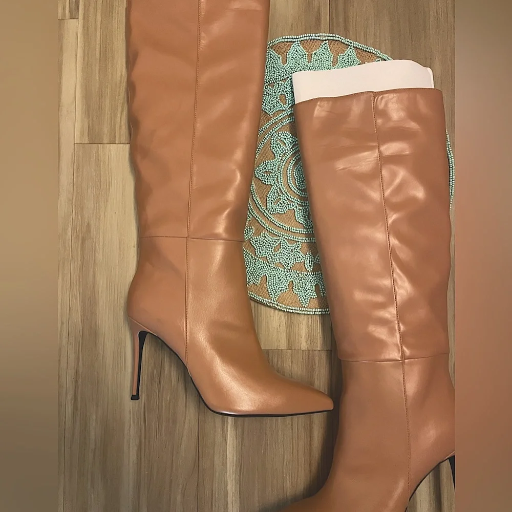 Jeffrey Campbell Tan Over-the-Knee Leather Stiletto Boots